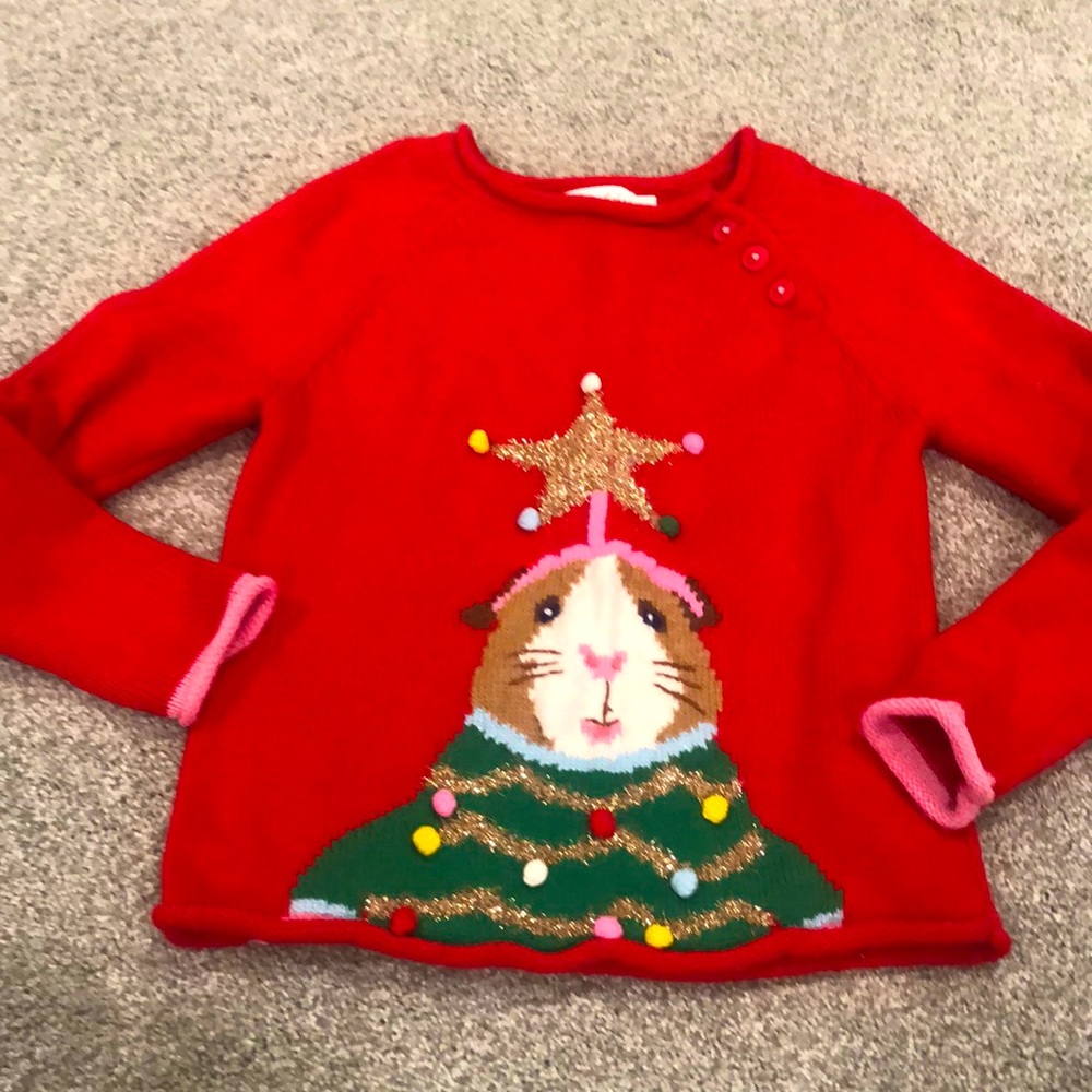 Mini Boden Festive Christmas Tree Guinea Pig Sweater
